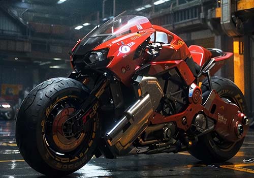 Motorcycles of future technology: steel wings that travel through time and space